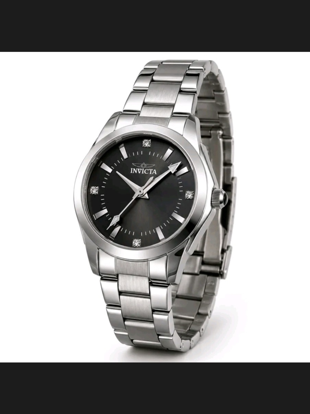 Invicta Women's Silver Stainless Steel Watch with Black Dial 30mm